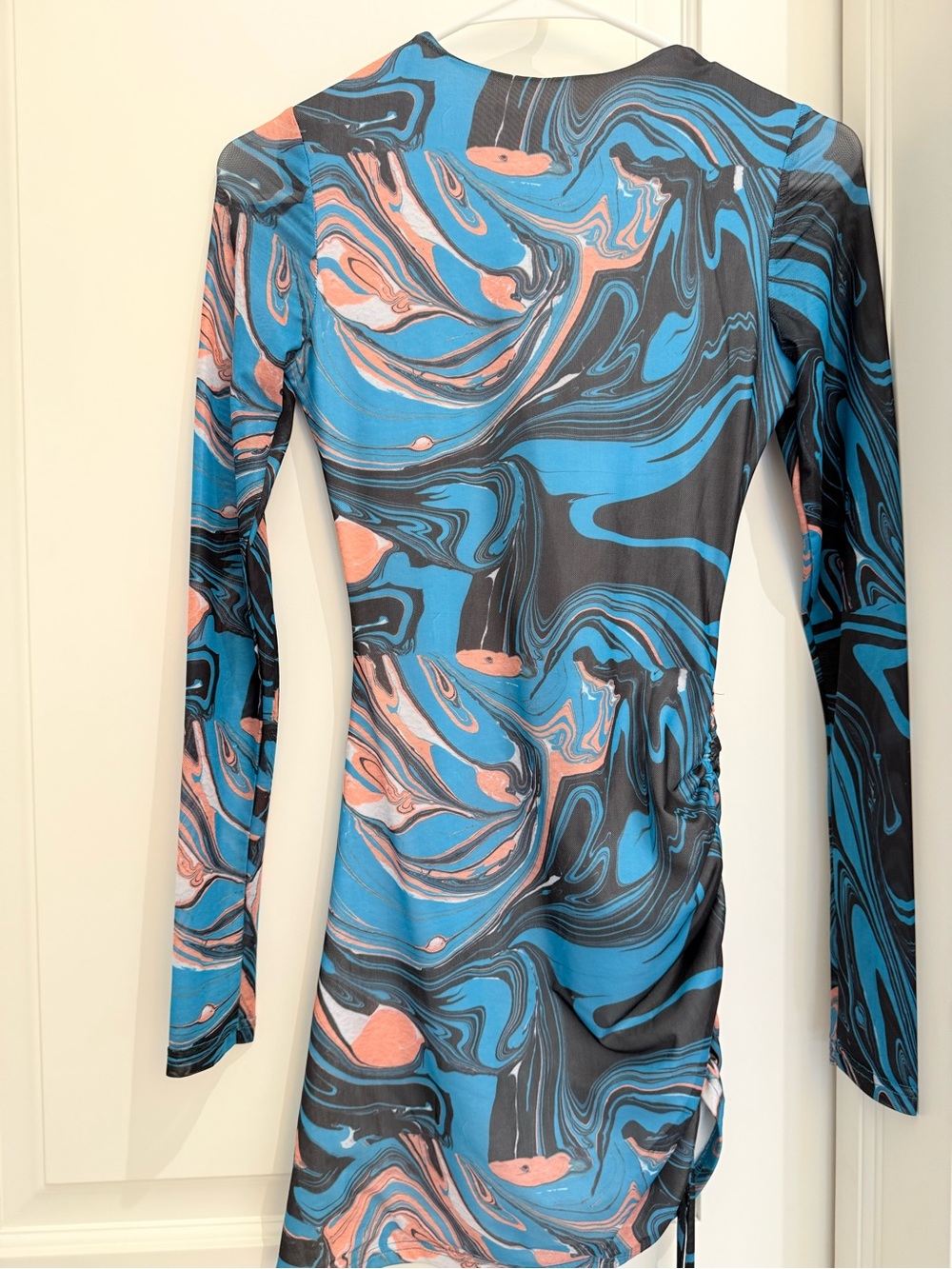 superdown Blue and Coral Swirl Long Sleeve Bodycon Dress
